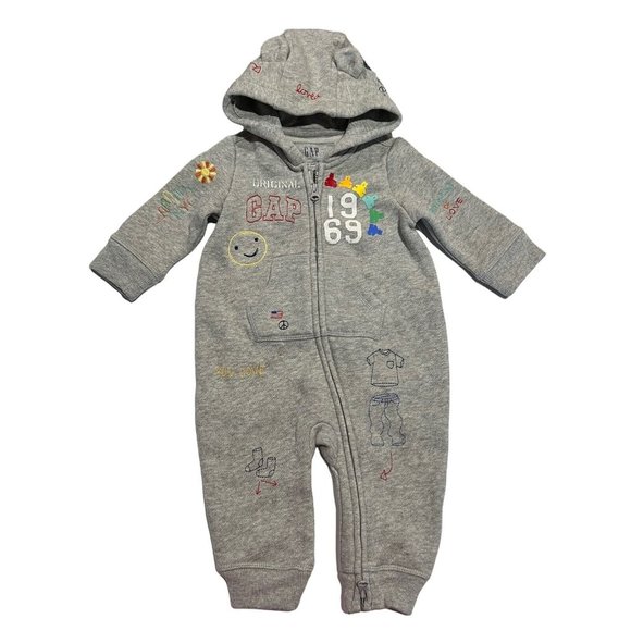 GAP Other - NWT GAP Baby Boy Fleece Romper 3-6M Gray Hood 50th Celebration San Francisco
